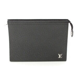 Louis Vuitton Leather Taiga Pochette Voyage Clutch Shoulder Bag Black